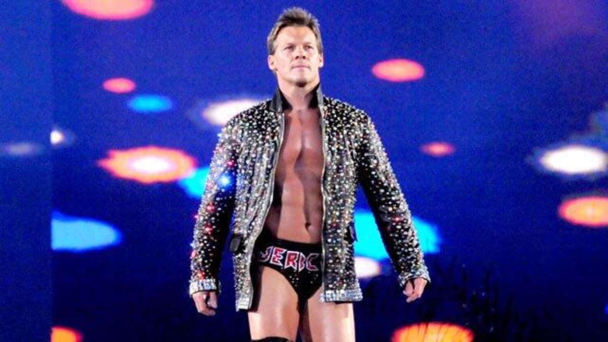 Chris Jericho in a sparkly jacket and black underpants