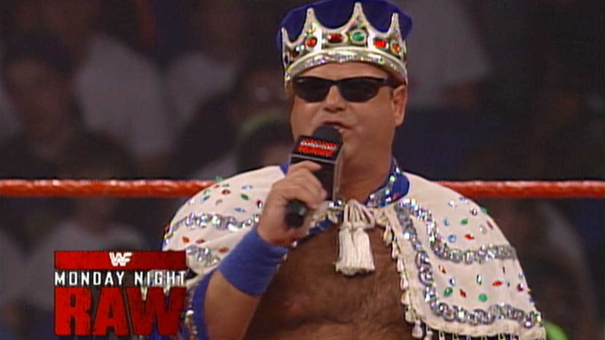 Jerry Lawler wearing a crown and sunglasses on June 1994 episode of WWE Raw