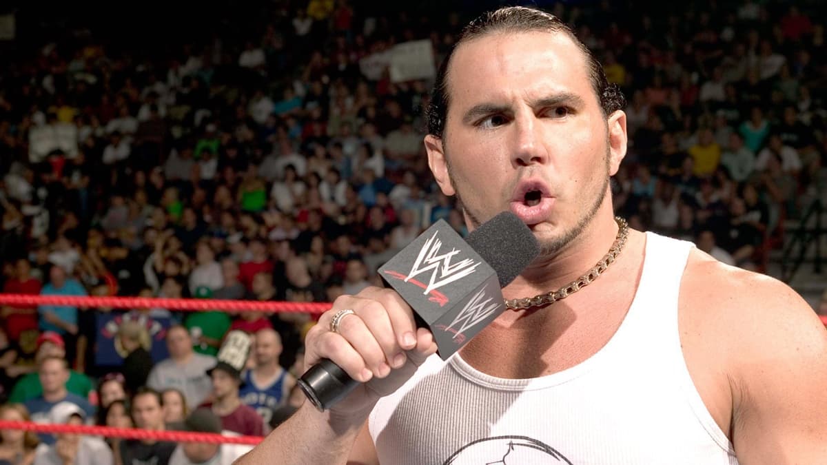 Matt Hardy cutting a promo while wearing a white vest on WWE Raw