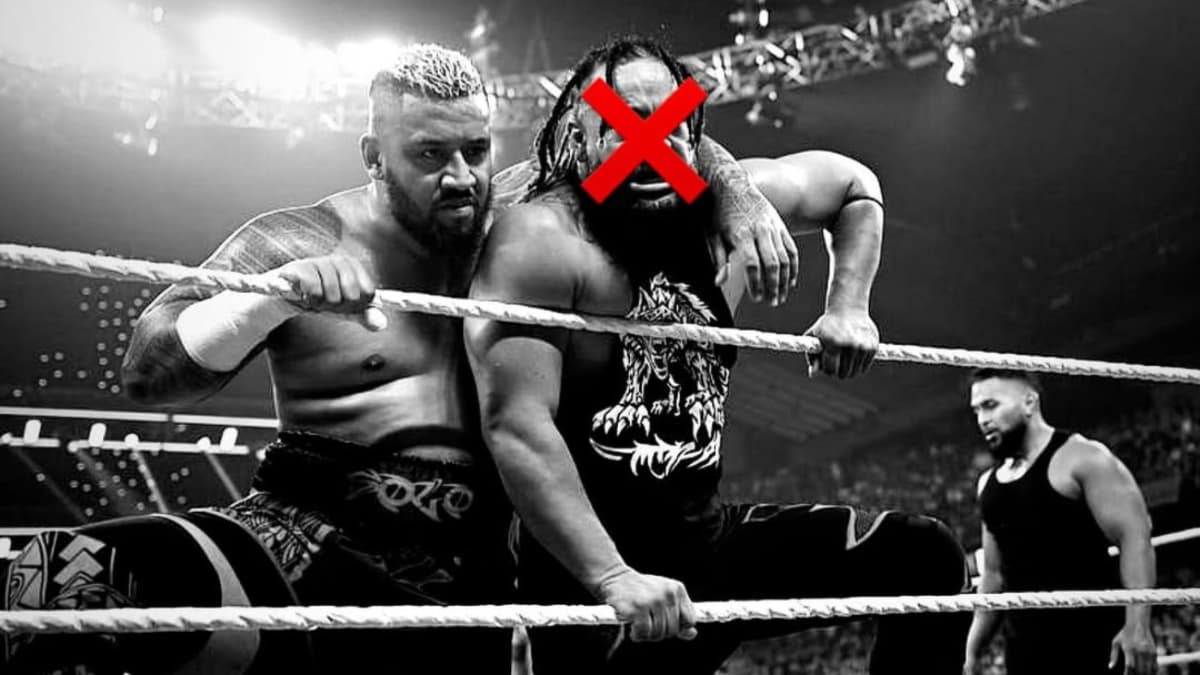 Solo Sikoa and Jacob Fatu with an 'X' over his face