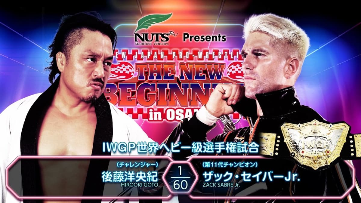 Graphic for Zack Sabre Jr. vs. Hirooki Goto at NJPW New Beginning in Osaka