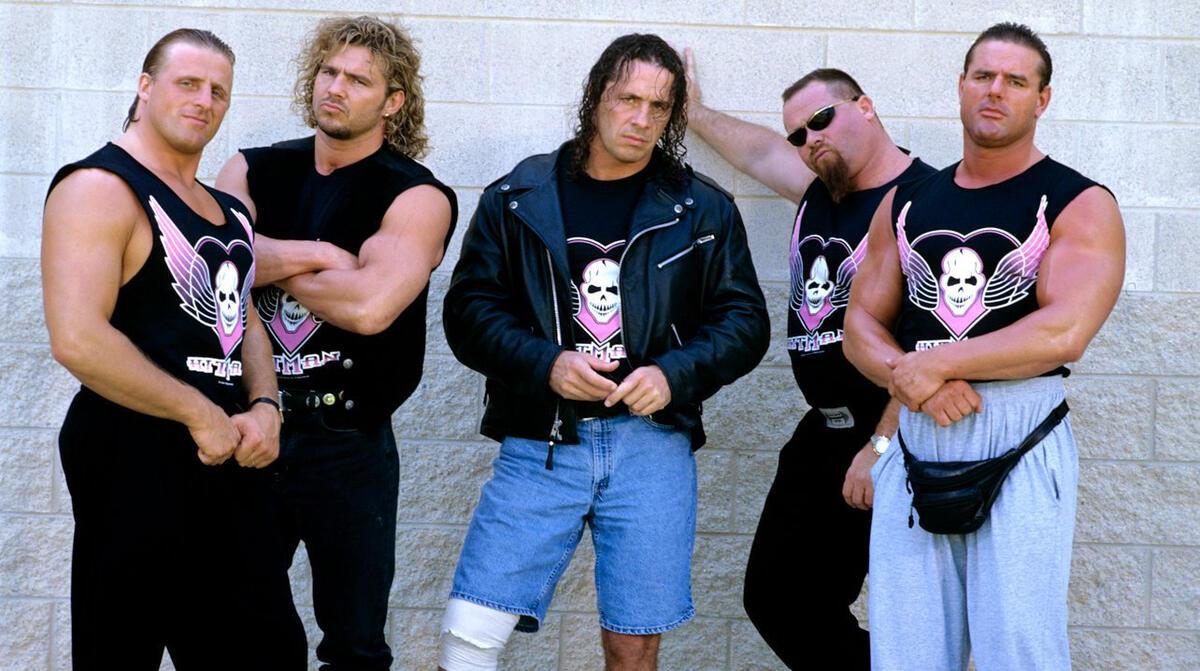 The Hart Foundation stood against a wall in 1997