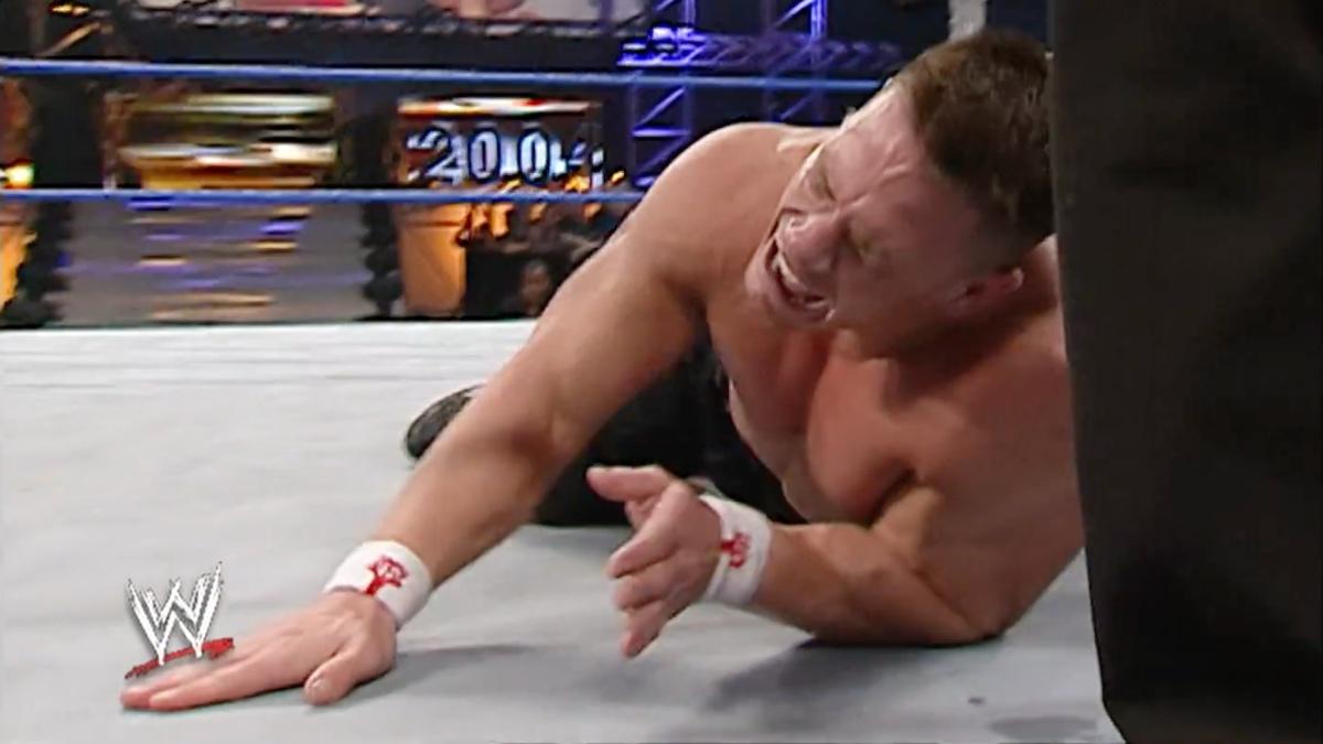 John Cena tapping out to an ankle lock at No Way Out 2004